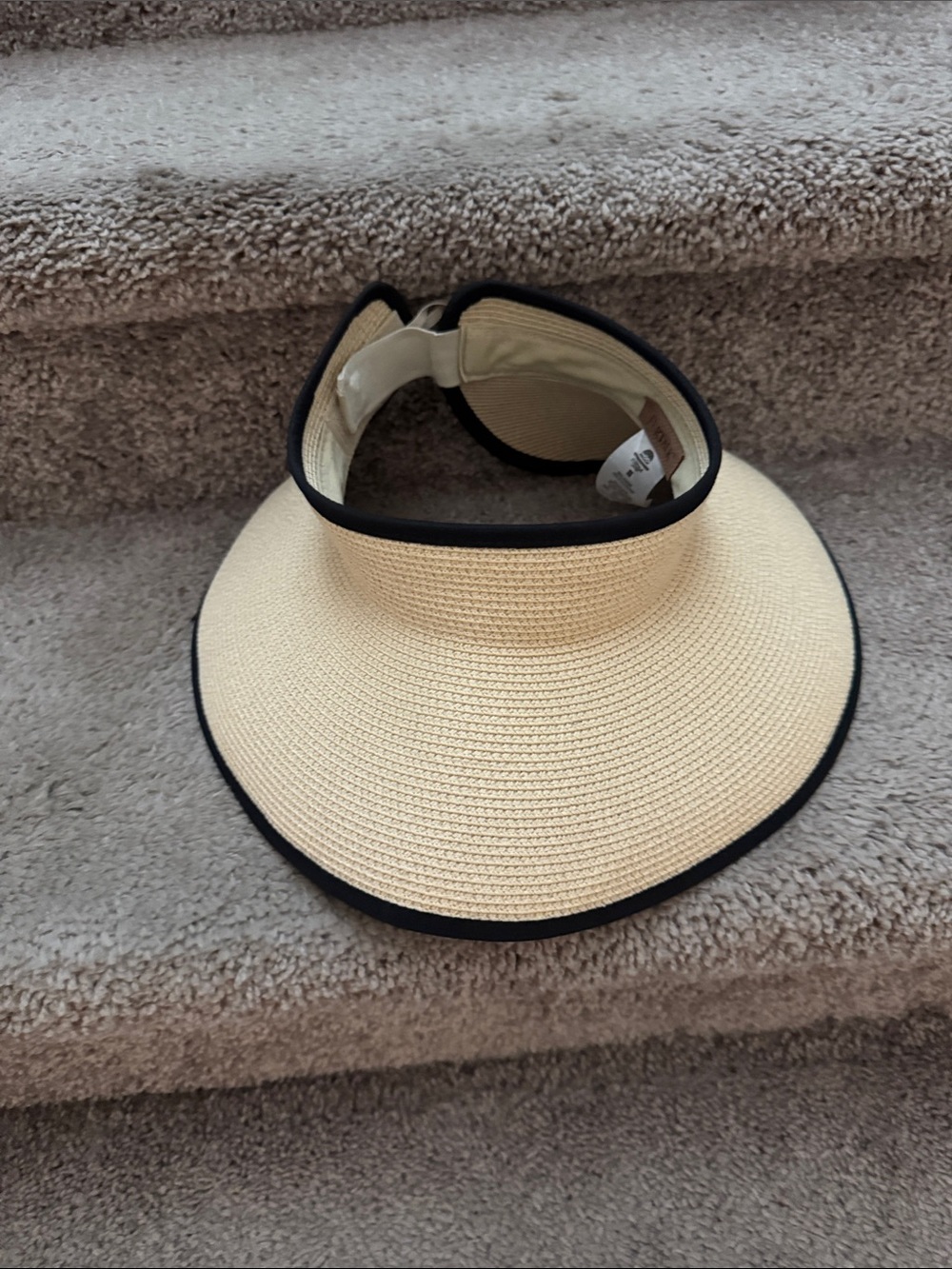 Women's Cream Straw Visor with Black Trim - Sun Protection Visor